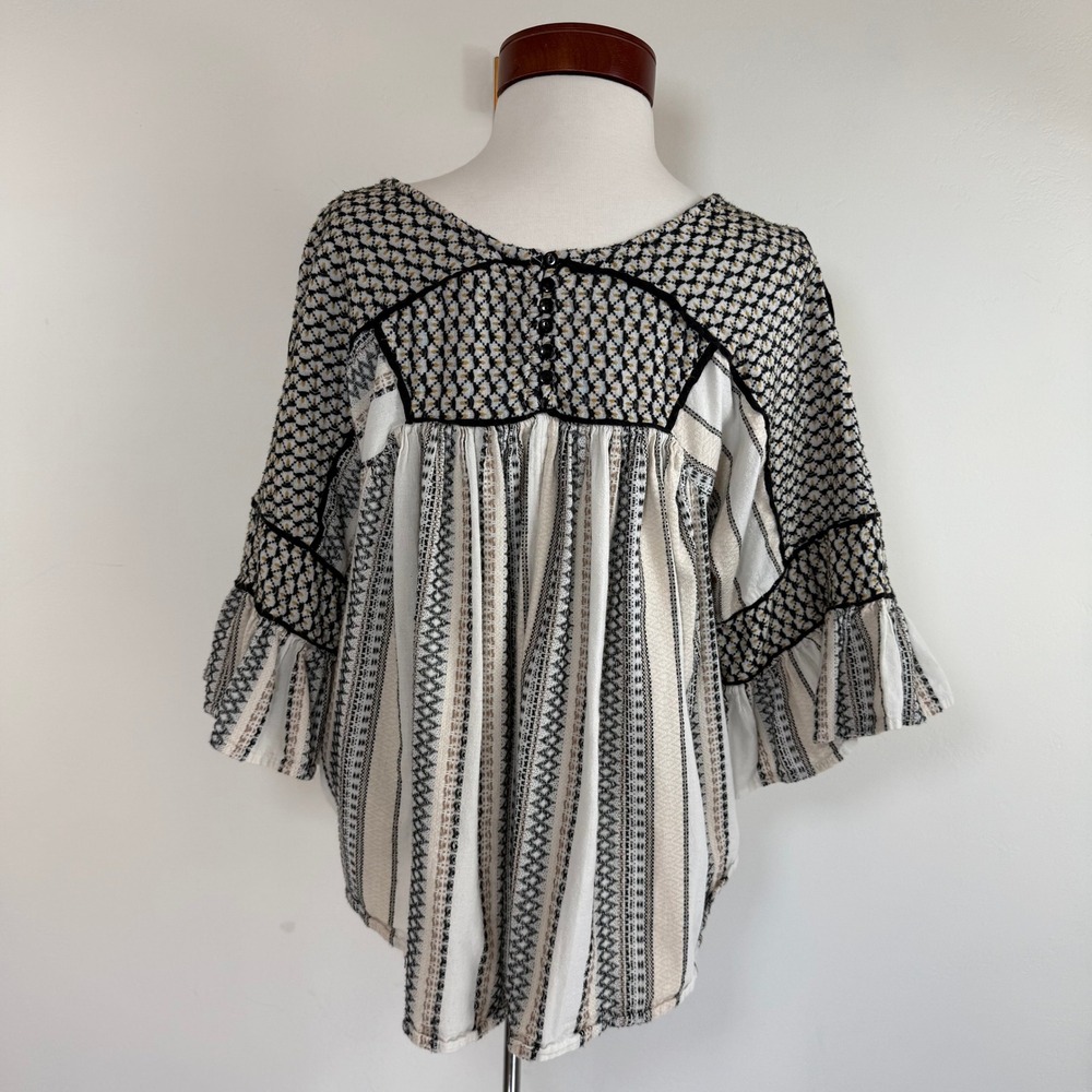 Free People Runnin On A Dream Boho Peasant Blouse M Cotton Bell Sleeve Festival - Picture 8 of 15